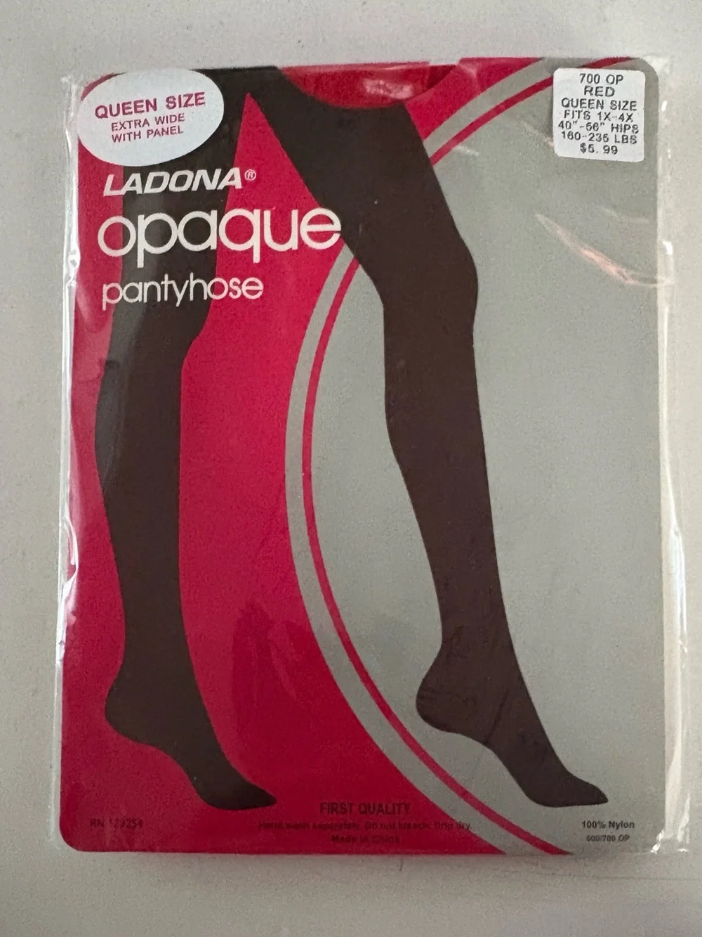 Ladona Opaque Pantyhose Queen Size Extra Wide with Panel Red New